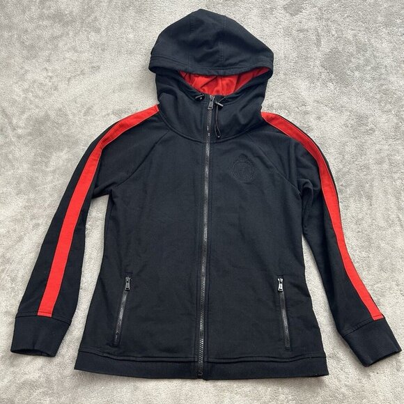 Lauren Ralph Lauren Jacket Womens S Hooded Sweater Track Black Full Zip Active - Picture 1 of 12
